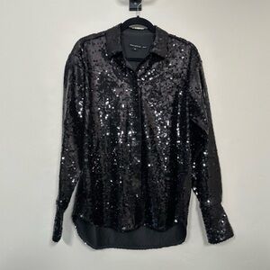 Good American Black Sequin Blouse